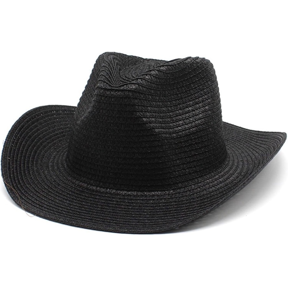 Men's Black Straw Fedora Hat - Classic Sun Hat
